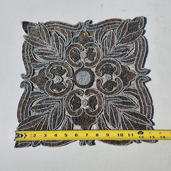 Embroidered Beaded Square Placemat Table Setting Holiday Christmas Decor Silver - Picture 6 of 8